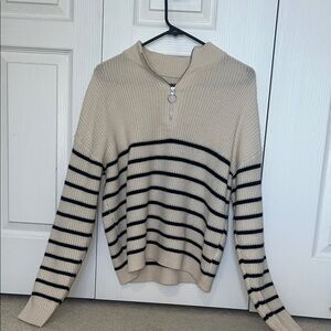 Amazon Women's Small Cream and Black Striped quarter zip Sweater